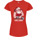 Santa's Workout Funny Christmas Gym Xmas Training Womens Petite Cut T-Shirt Red