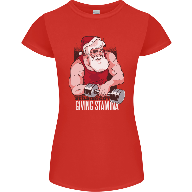 Santa's Workout Funny Christmas Gym Xmas Training Womens Petite Cut T-Shirt Red