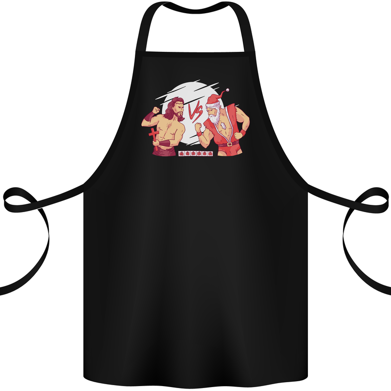 Santa v Jesus Video Game Style Christmas Xmas Cotton Apron 100% Organic Black