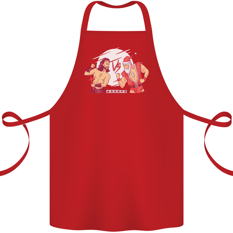 Santa v Jesus Video Game Style Christmas Xmas Cotton Apron 100% Organic Red