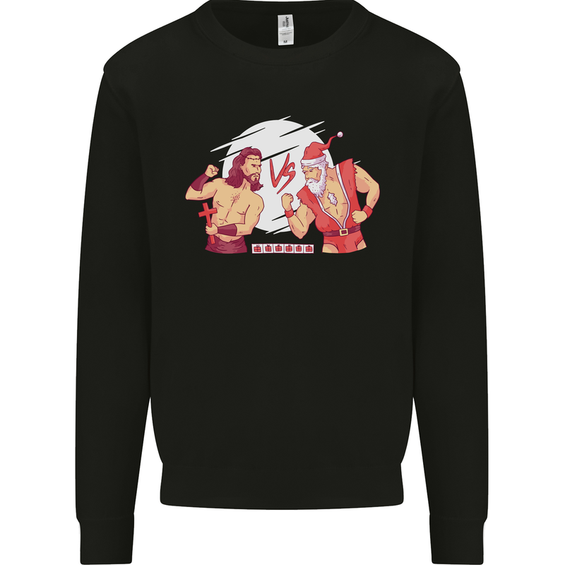Santa v Jesus Video Game Style Christmas Xmas Kids Sweatshirt Jumper Black