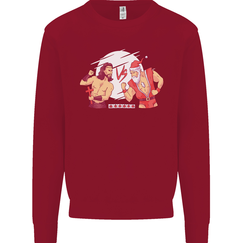Santa v Jesus Video Game Style Christmas Xmas Kids Sweatshirt Jumper Red