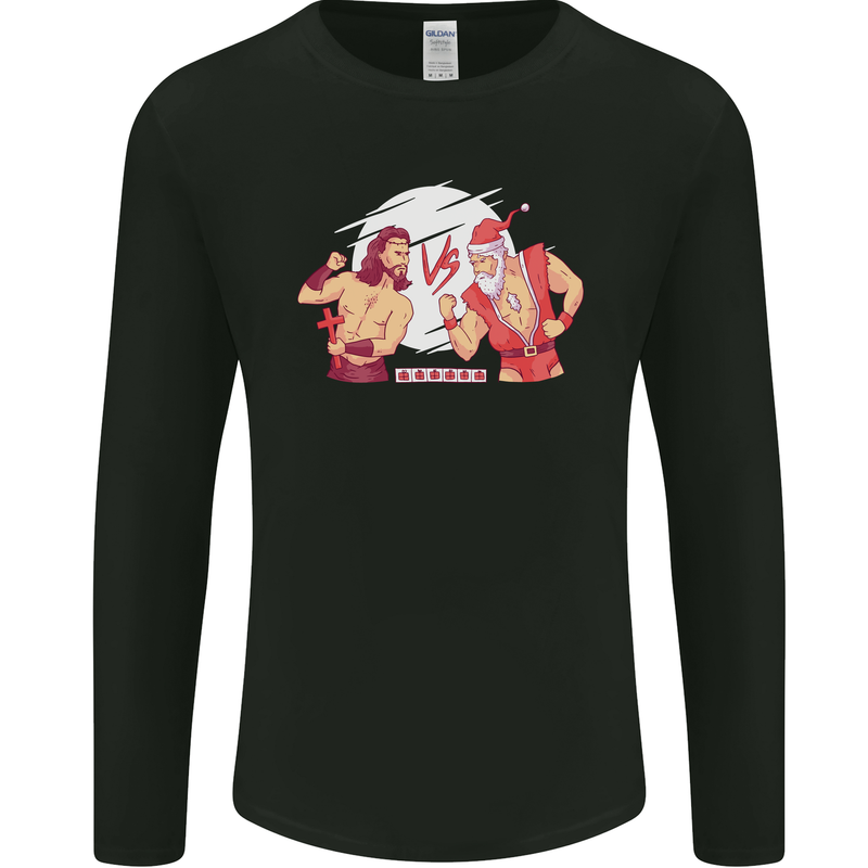 Santa v Jesus Video Game Style Christmas Xmas Mens Long Sleeve T-Shirt Black