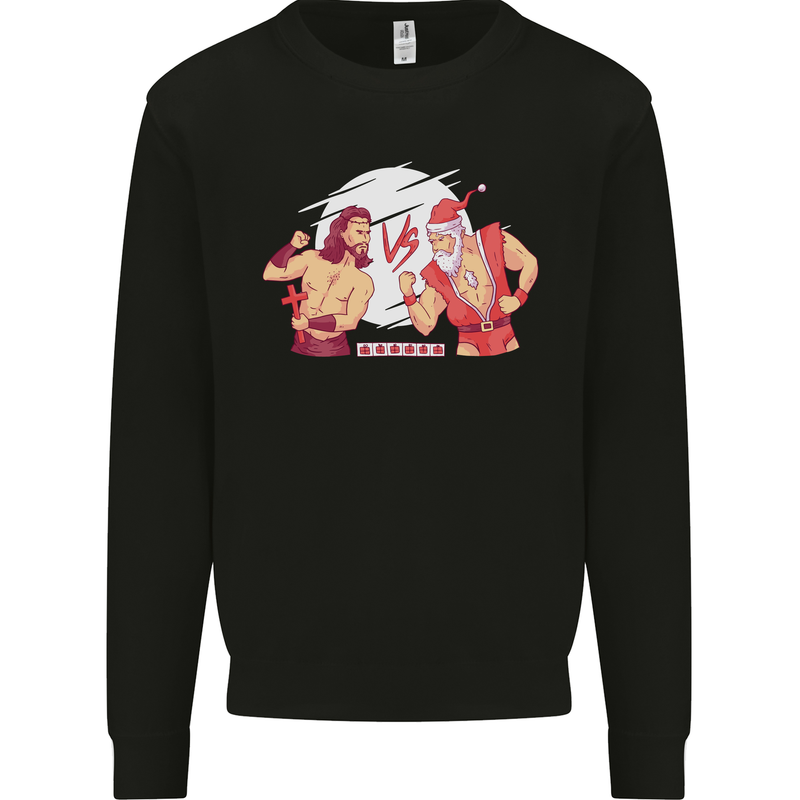 Santa v Jesus Video Game Style Christmas Xmas Mens Sweatshirt Jumper Black