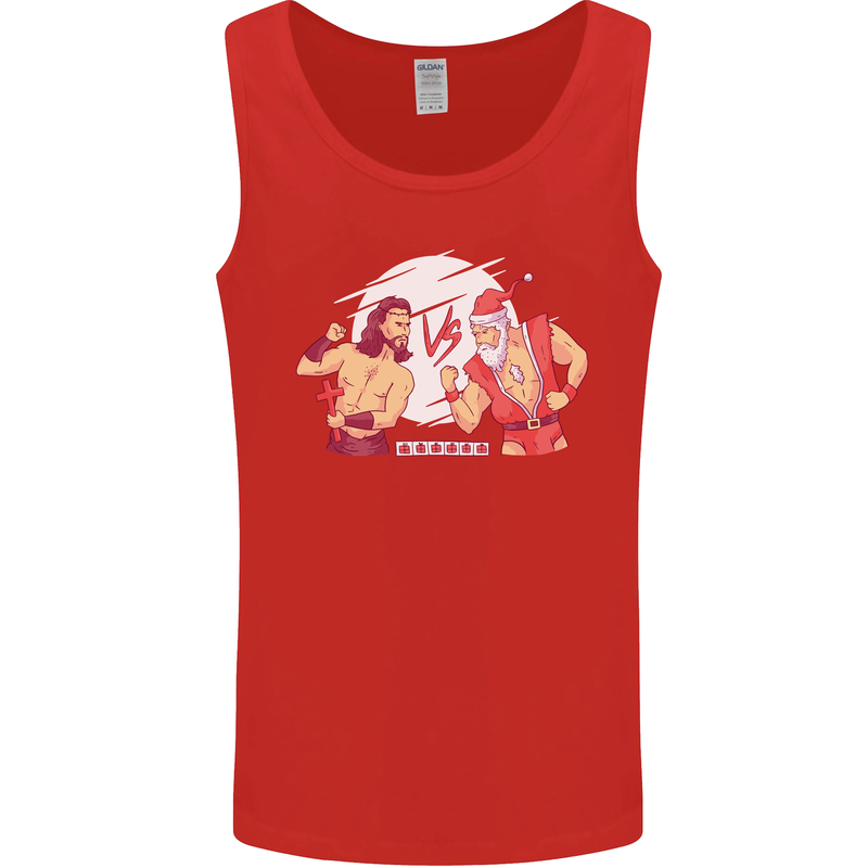 Santa v Jesus Video Game Style Christmas Xmas Mens Vest Tank Top Red