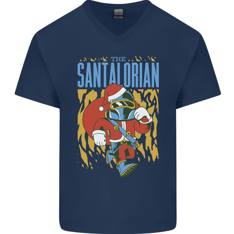 Santalorian Funny Christmas Parody Xmas Mens V-Neck Cotton T-Shirt Navy Blue