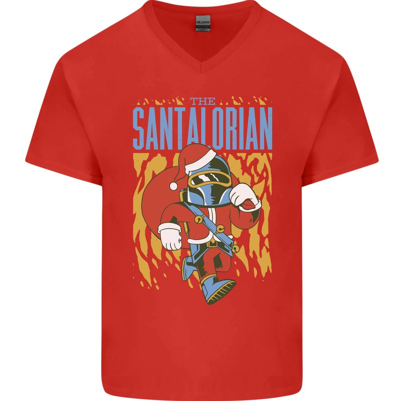 Santalorian Funny Christmas Parody Xmas Mens V-Neck Cotton T-Shirt Red