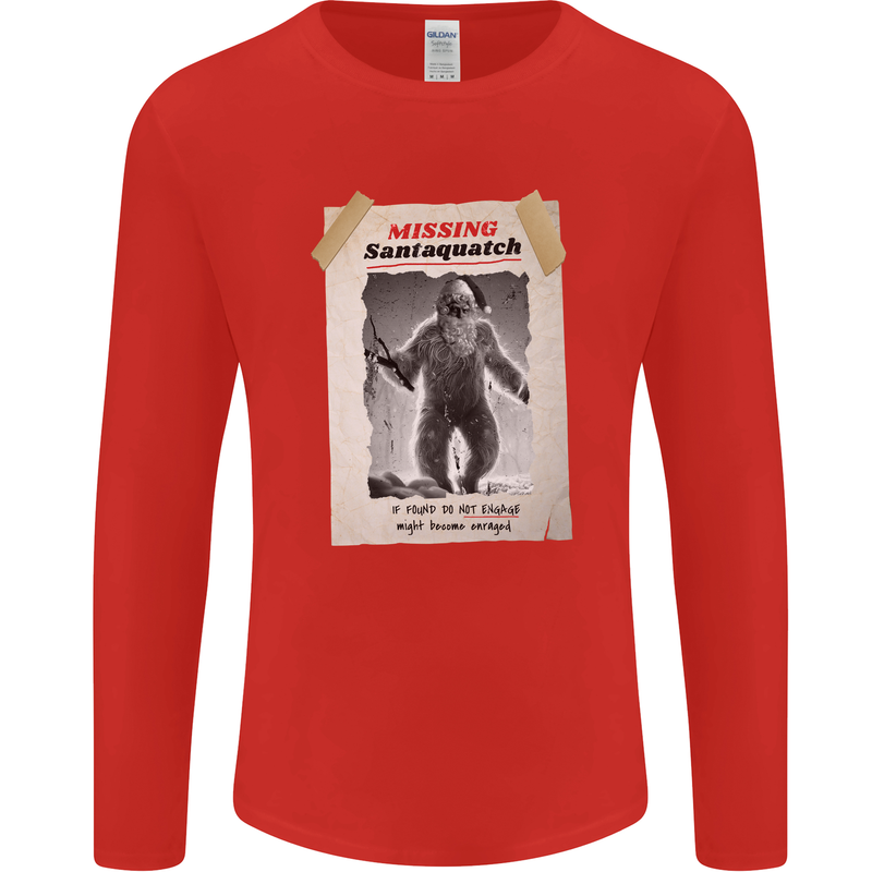 Santaquatch Christmas Bigfoot Xmas Sasquatch Mens Long Sleeve T-Shirt Red