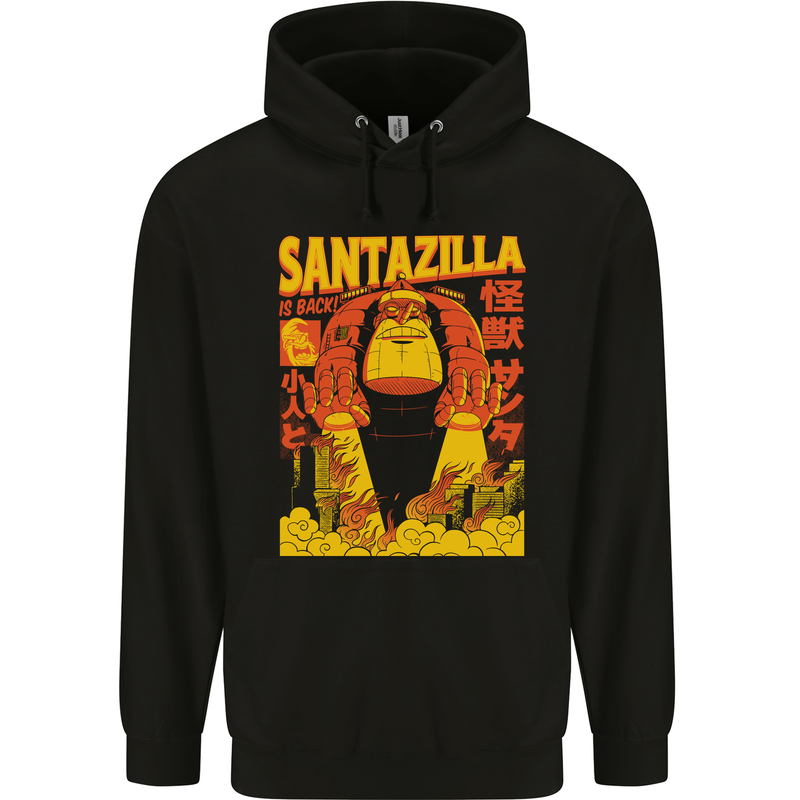 Santazilla Japanese Comic Anime Christmas Xmas Mens 80% Cotton Hoodie Black