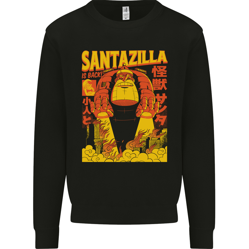 Santazilla Japanese Comic Anime Christmas Xmas Mens Sweatshirt Jumper Black