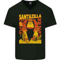 Santazilla Japanese Comic Anime Christmas Xmas Mens V-Neck Cotton T-Shirt Black