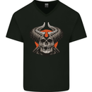 Satan Skull Devil Horns Mens V-Neck Cotton T-Shirt Black