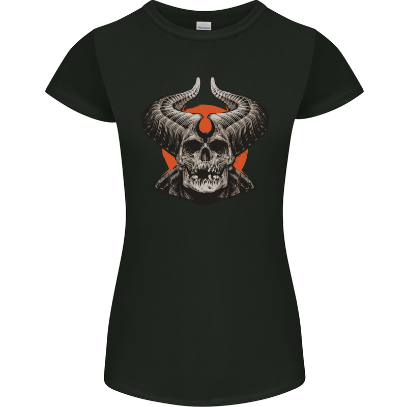 Satan Skull Devil Horns Womens Petite Cut T-Shirt Black