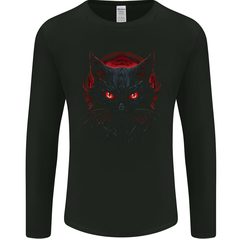 Satanic Cat Evil Halloween Mens Long Sleeve T-Shirt Black