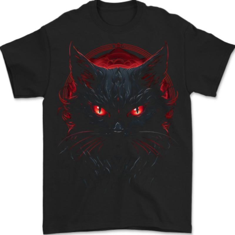 Satanic Cat Evil Halloween Mens T-Shirt 100% Cotton BLACK