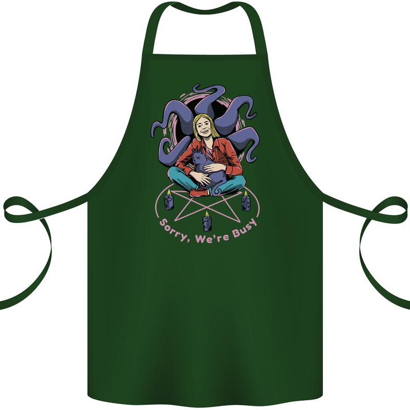 Satanic Cat Mum Black Magic Witch Halloween Cotton Apron 100% Organic Forest Green