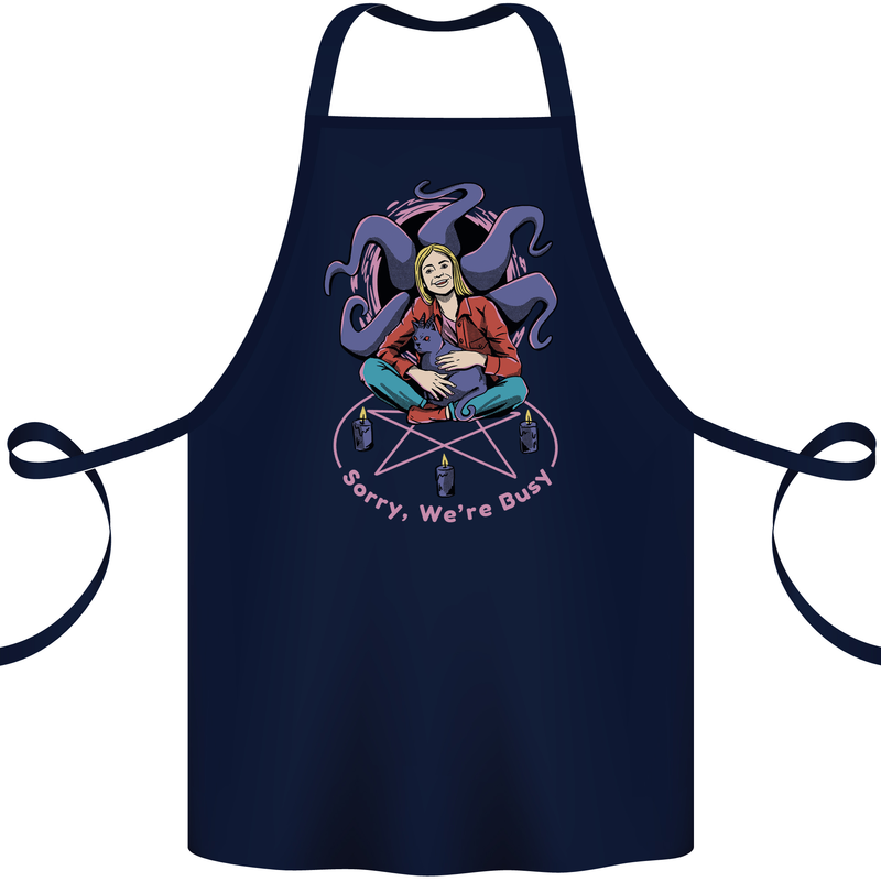 Satanic Cat Mum Black Magic Witch Halloween Cotton Apron 100% Organic Navy Blue