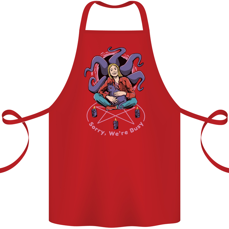 Satanic Cat Mum Black Magic Witch Halloween Cotton Apron 100% Organic Red