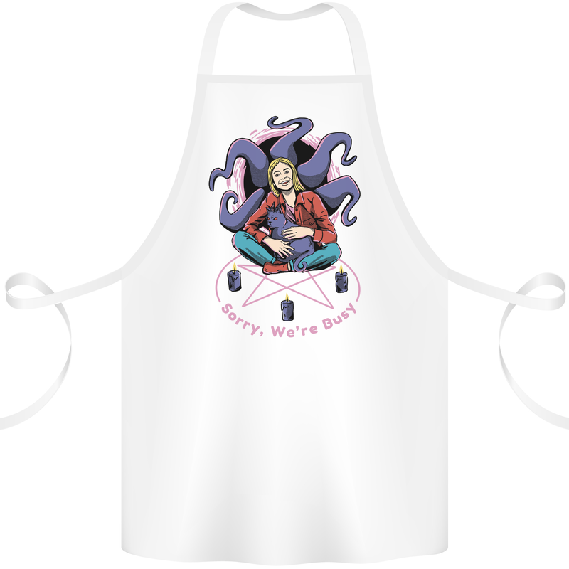 Satanic Cat Mum Black Magic Witch Halloween Cotton Apron 100% Organic White