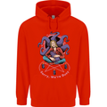 Satanic Cat Mum Black Magic Witch Halloween Mens 80% Cotton Hoodie Bright Red