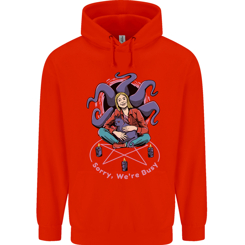 Satanic Cat Mum Black Magic Witch Halloween Mens 80% Cotton Hoodie Bright Red
