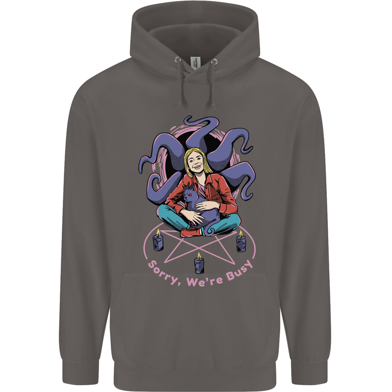 Satanic Cat Mum Black Magic Witch Halloween Mens 80% Cotton Hoodie Charcoal