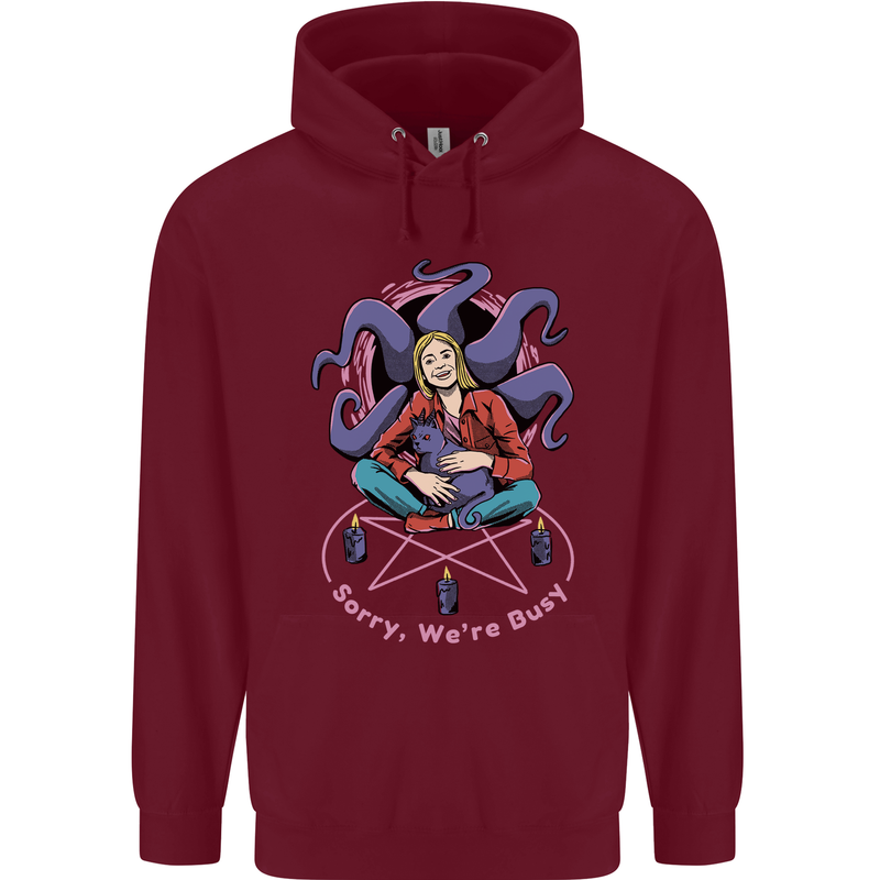 Satanic Cat Mum Black Magic Witch Halloween Mens 80% Cotton Hoodie Maroon