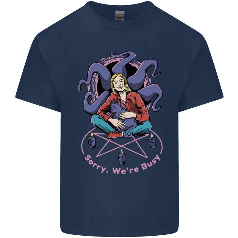 Satanic Cat Mum Black Magic Witch Halloween Mens Cotton T-Shirt Tee Top Navy Blue