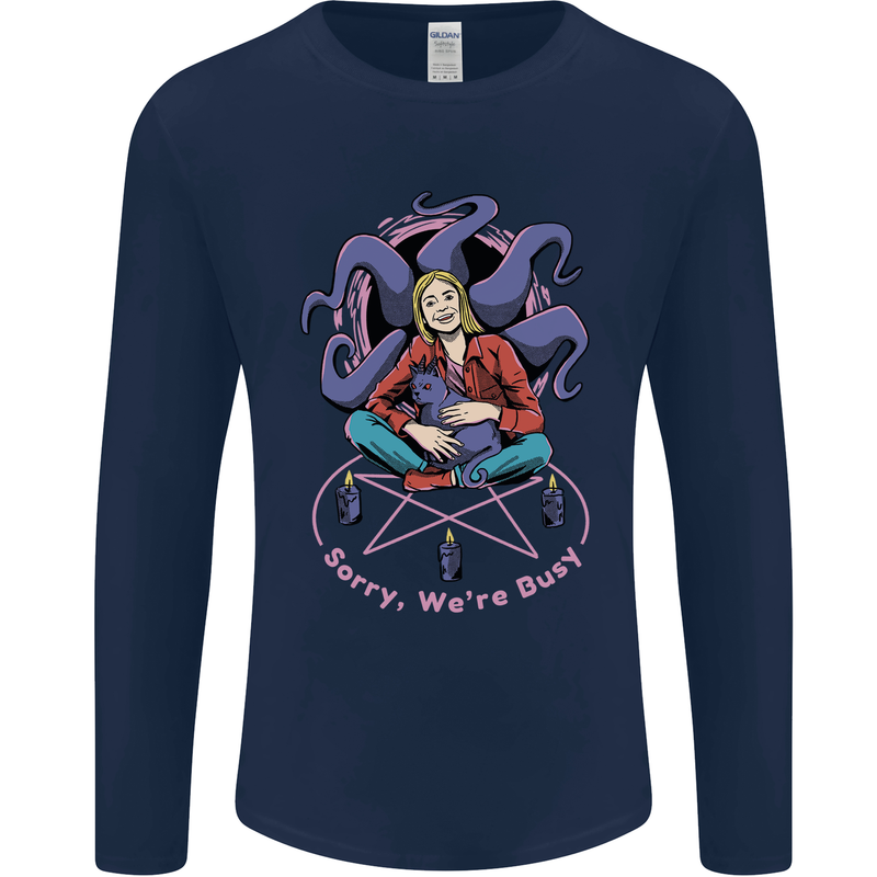 Satanic Cat Mum Black Magic Witch Halloween Mens Long Sleeve T-Shirt Navy Blue