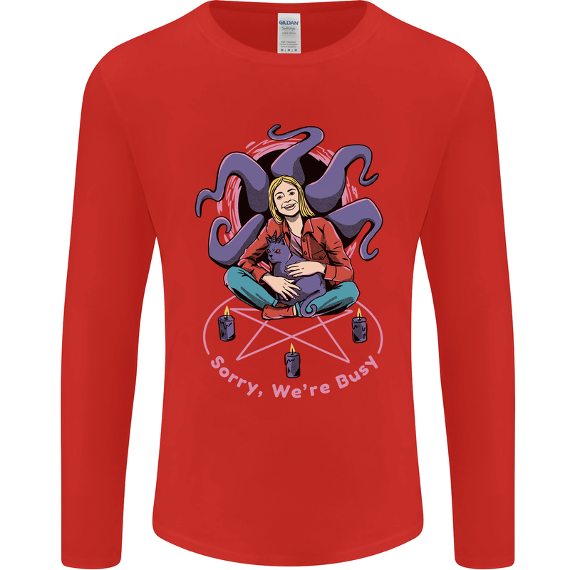 Satanic Cat Mum Black Magic Witch Halloween Mens Long Sleeve T-Shirt Red