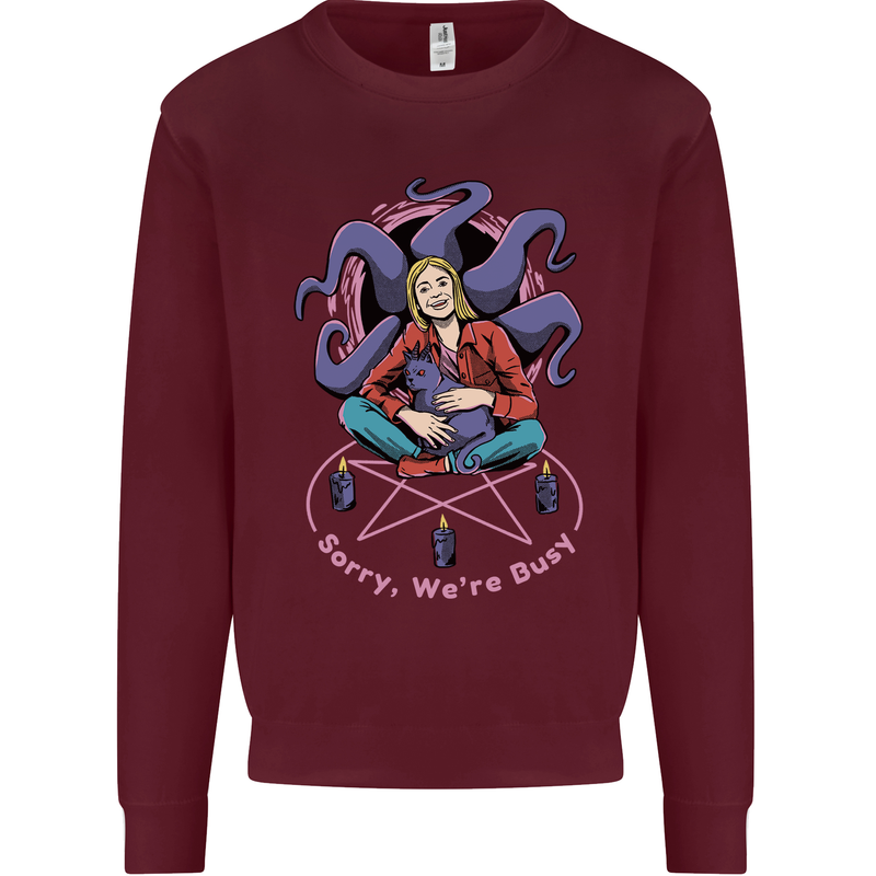 Satanic Cat Mum Black Magic Witch Halloween Mens Sweatshirt Jumper Maroon