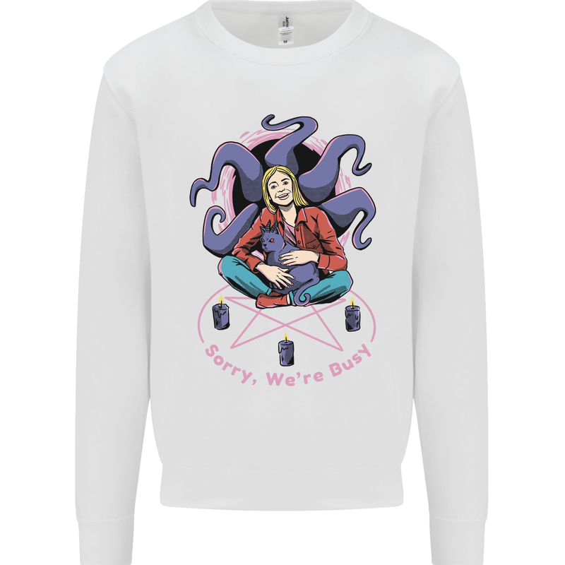 Satanic Cat Mum Black Magic Witch Halloween Mens Sweatshirt Jumper White