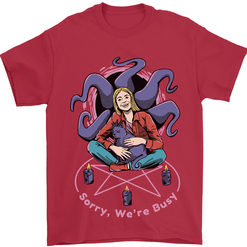 Satanic Cat Mum Black Magic Witch Halloween Mens T-Shirt 100% Cotton Red