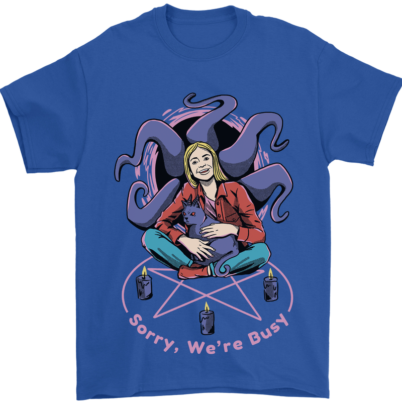 Satanic Cat Mum Black Magic Witch Halloween Mens T-Shirt 100% Cotton Royal Blue