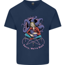 Satanic Cat Mum Black Magic Witch Halloween Mens V-Neck Cotton T-Shirt Navy Blue
