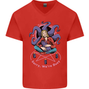Satanic Cat Mum Black Magic Witch Halloween Mens V-Neck Cotton T-Shirt Red