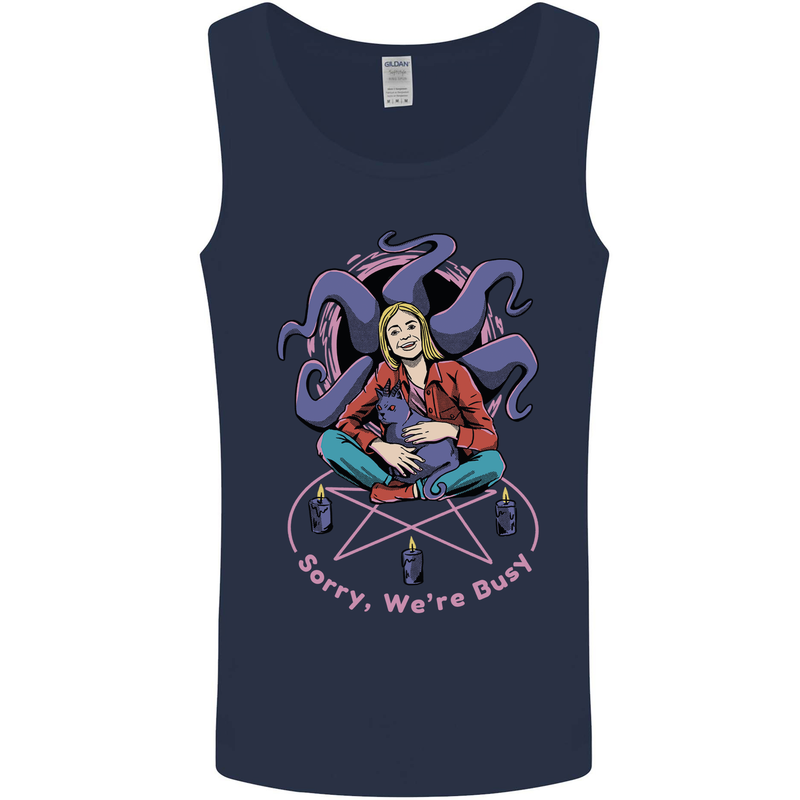 Satanic Cat Mum Black Magic Witch Halloween Mens Vest Tank Top Navy Blue