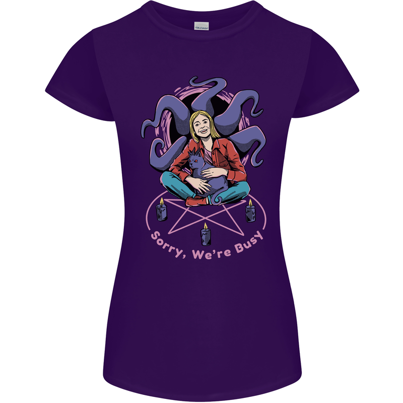 Satanic Cat Mum Black Magic Witch Halloween Womens Petite Cut T-Shirt Purple