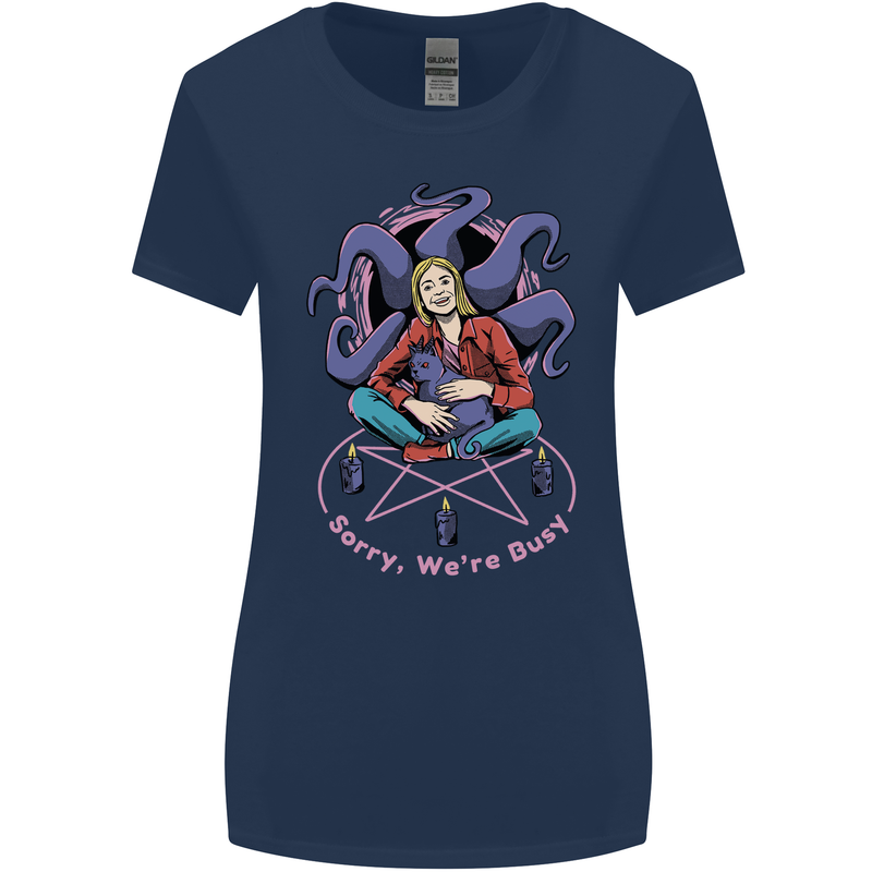 Satanic Cat Mum Black Magic Witch Halloween Womens Wider Cut T-Shirt Navy Blue