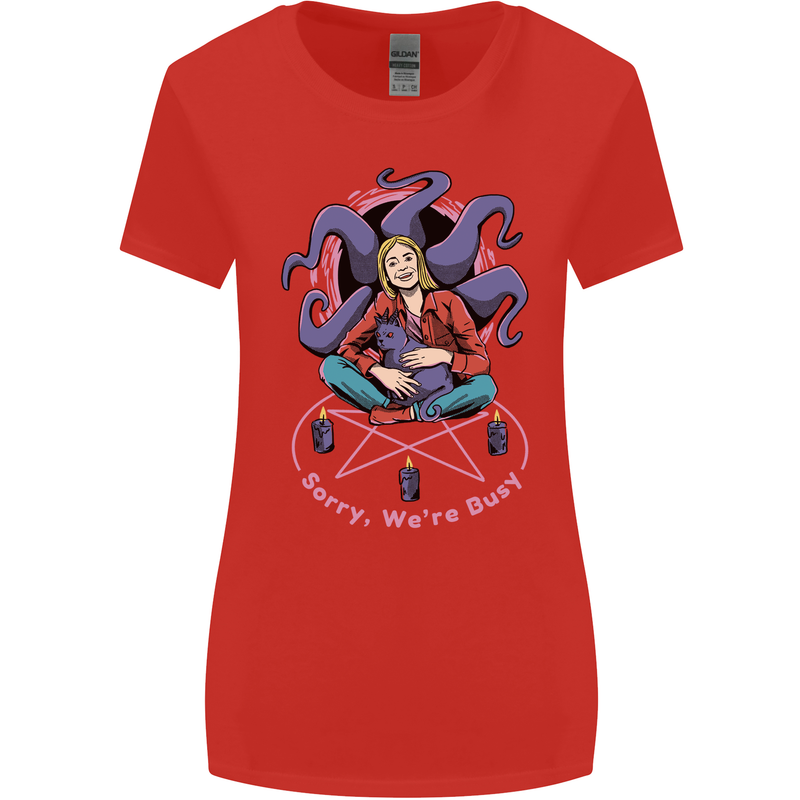 Satanic Cat Mum Black Magic Witch Halloween Womens Wider Cut T-Shirt Red