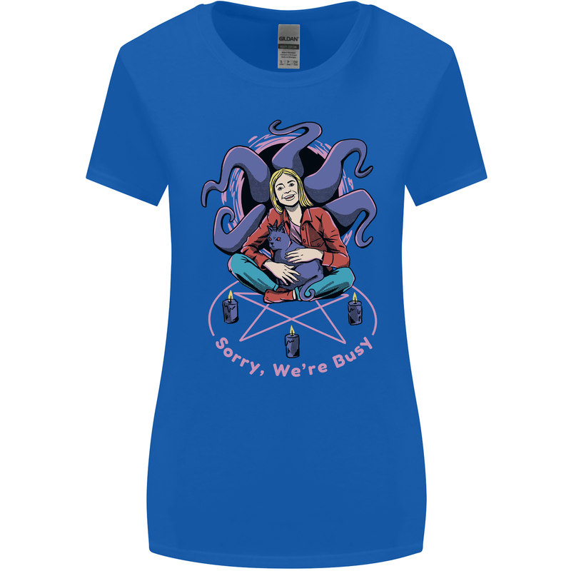 Satanic Cat Mum Black Magic Witch Halloween Womens Wider Cut T-Shirt Royal Blue