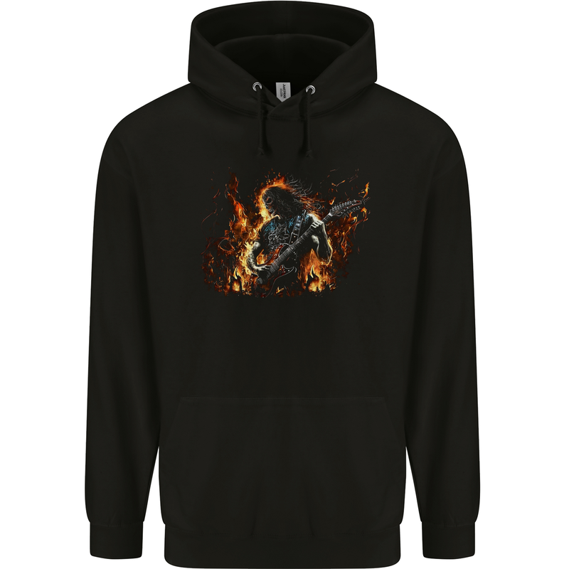 Satanic Rocker Rock n Roll Heavy Metal Guitar Skull Mens 80% Cotton Hoodie Black