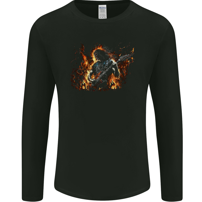 Satanic Rocker Rock n Roll Heavy Metal Guitar Skull Mens Long Sleeve T-Shirt Black