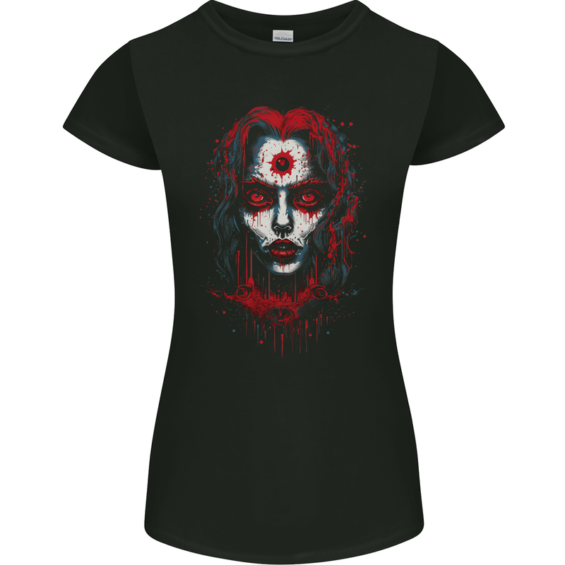 Satanic Witch Zombie Womens Petite Cut T-Shirt Black