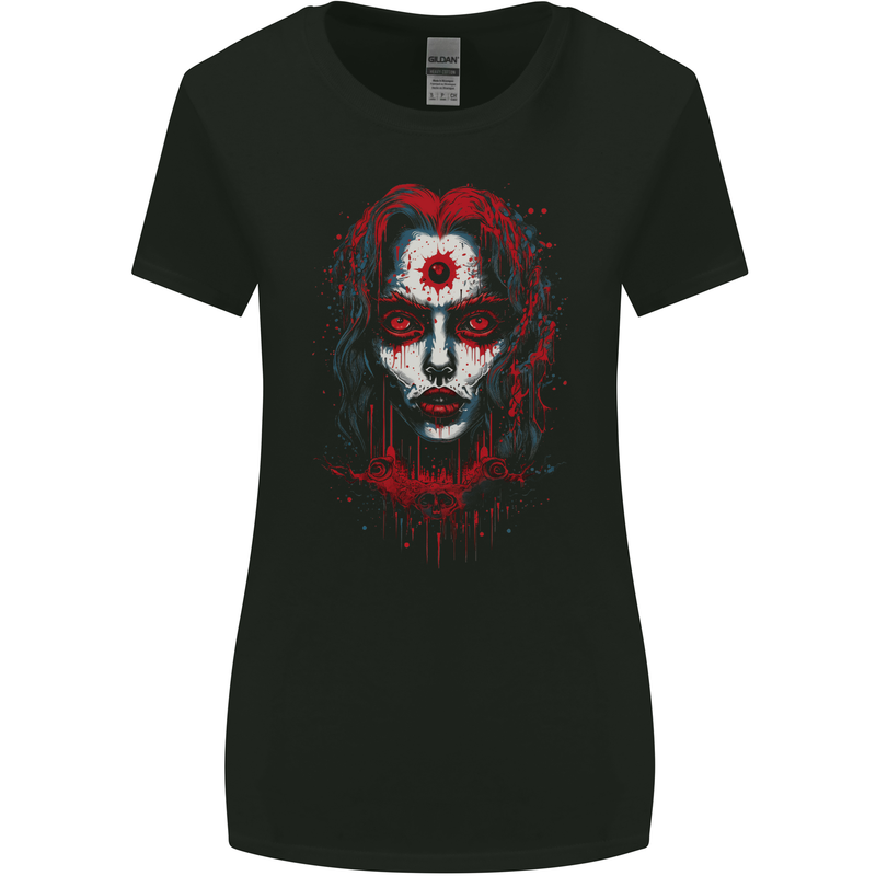 Satanic Witch Zombie Womens Wider Cut T-Shirt Black