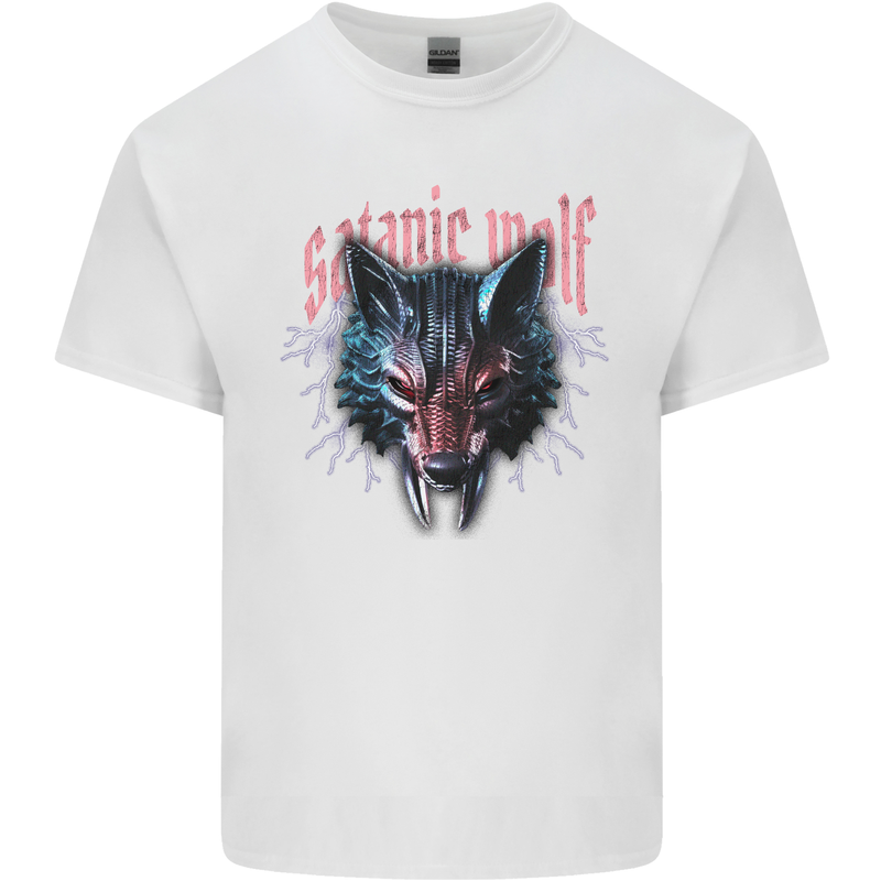 Satanic Wolf Mens Cotton T-Shirt Tee Top White