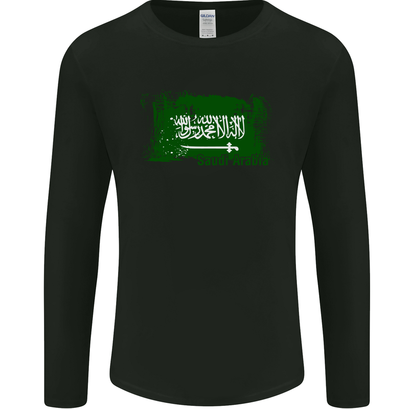 Saudi Arabia Football Distressed Flag Mens Long Sleeve T-Shirt Black