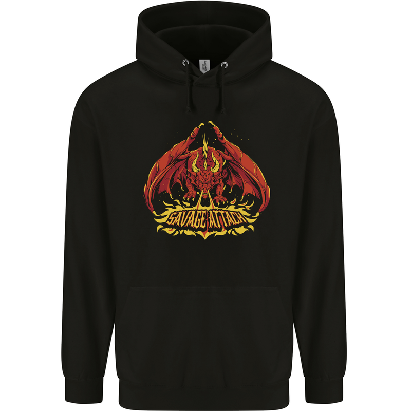 Savage Attack Fantasy Dragon Mens 80% Cotton Hoodie Black