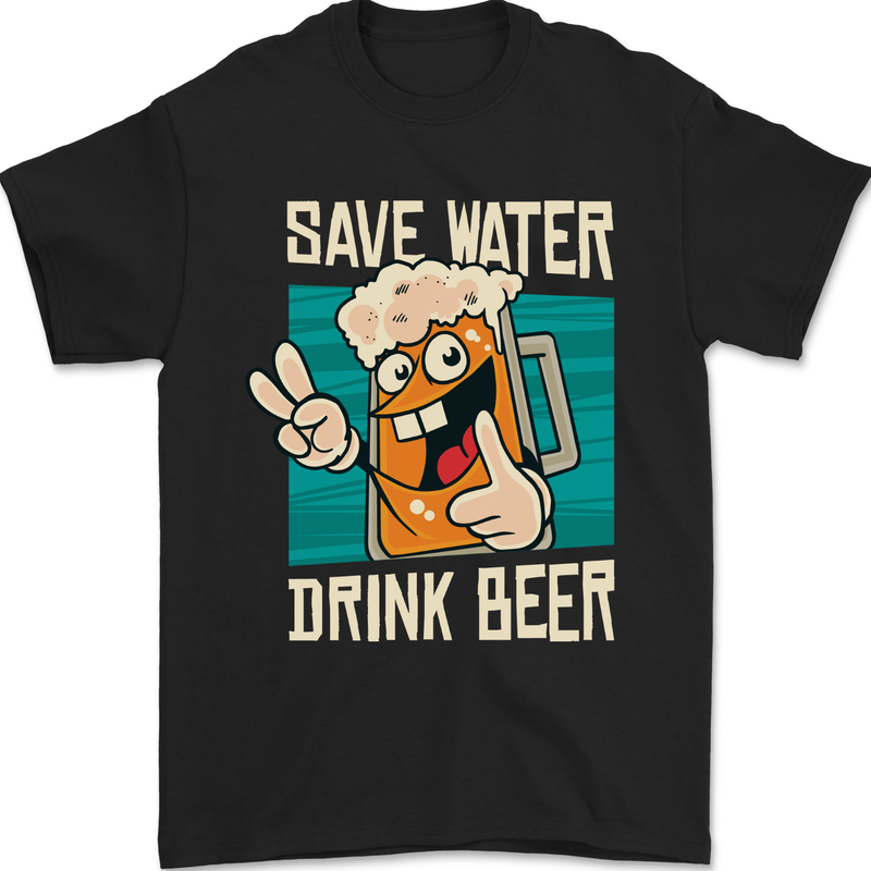 Save Water Drink Beer Funny Alcohol Larger Mens T-Shirt 100% Cotton Black