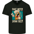 Save Water Drink Beer Funny Alcohol Larger Mens V-Neck Cotton T-Shirt Black